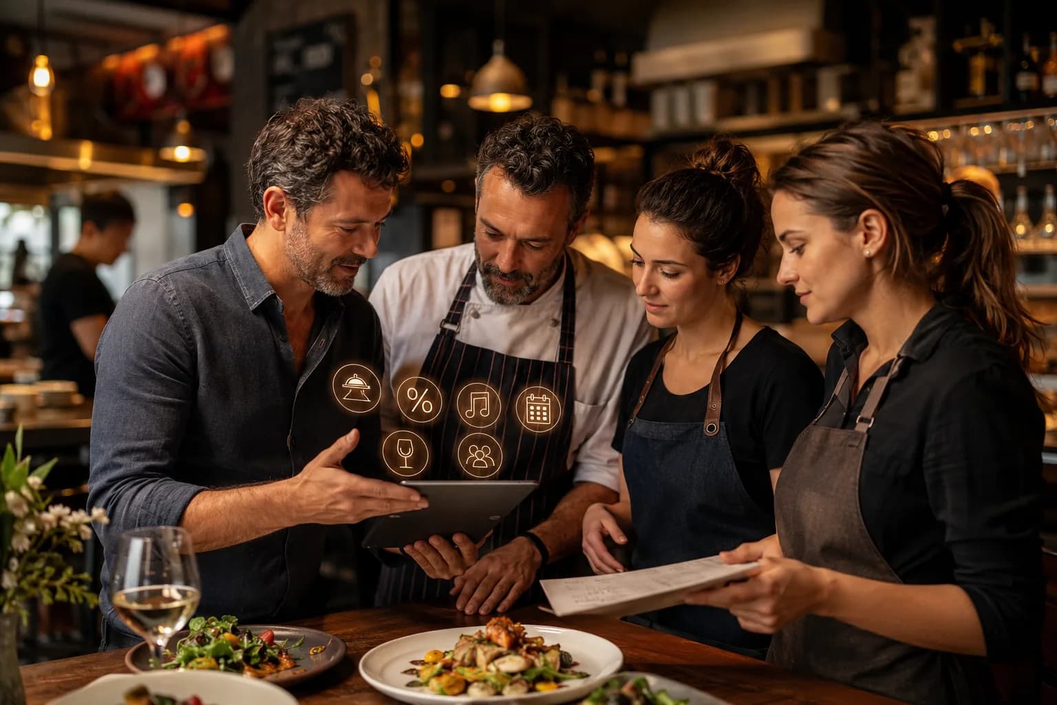 Restaurant team working together inside a locally owned restaurant