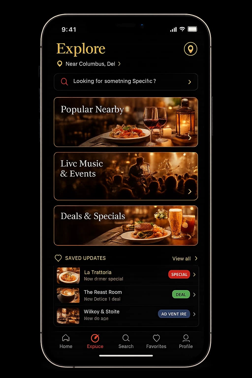 Menu Venu Explore screen