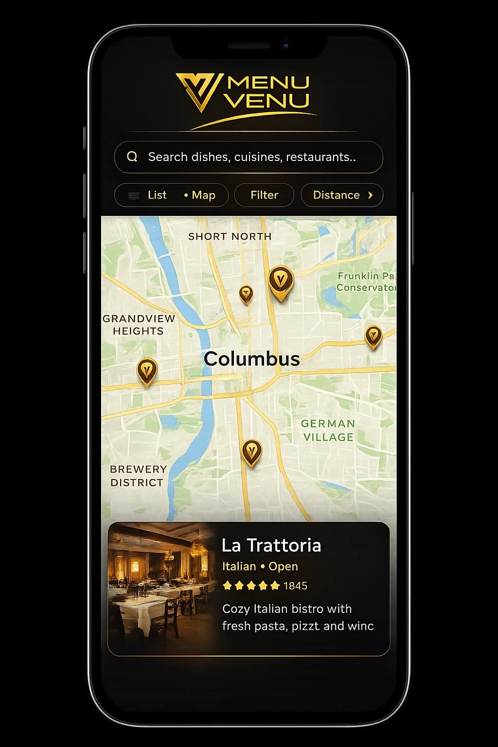 Menu Venu search screen