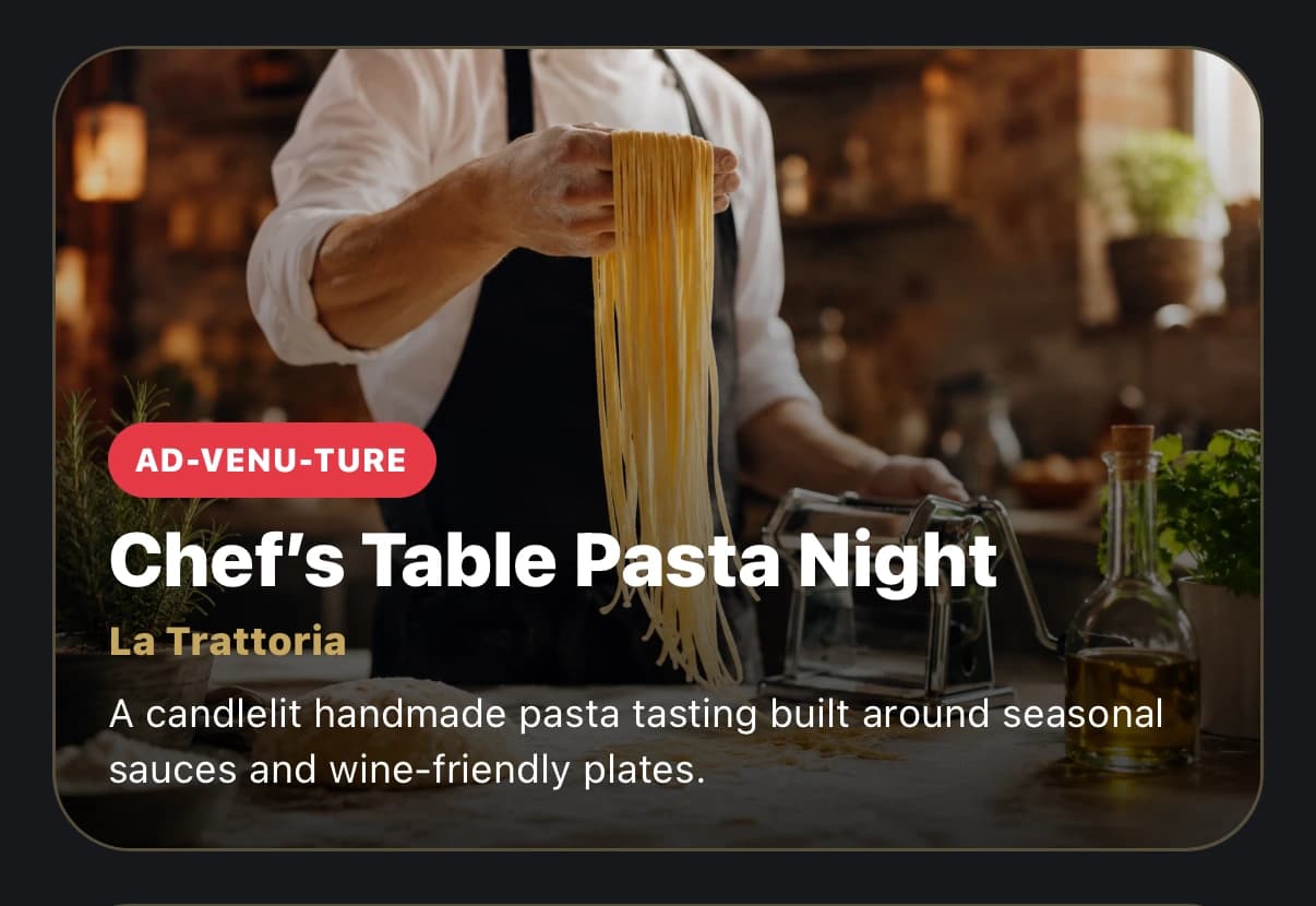 Chef's Table Pasta Night on Menu Venu